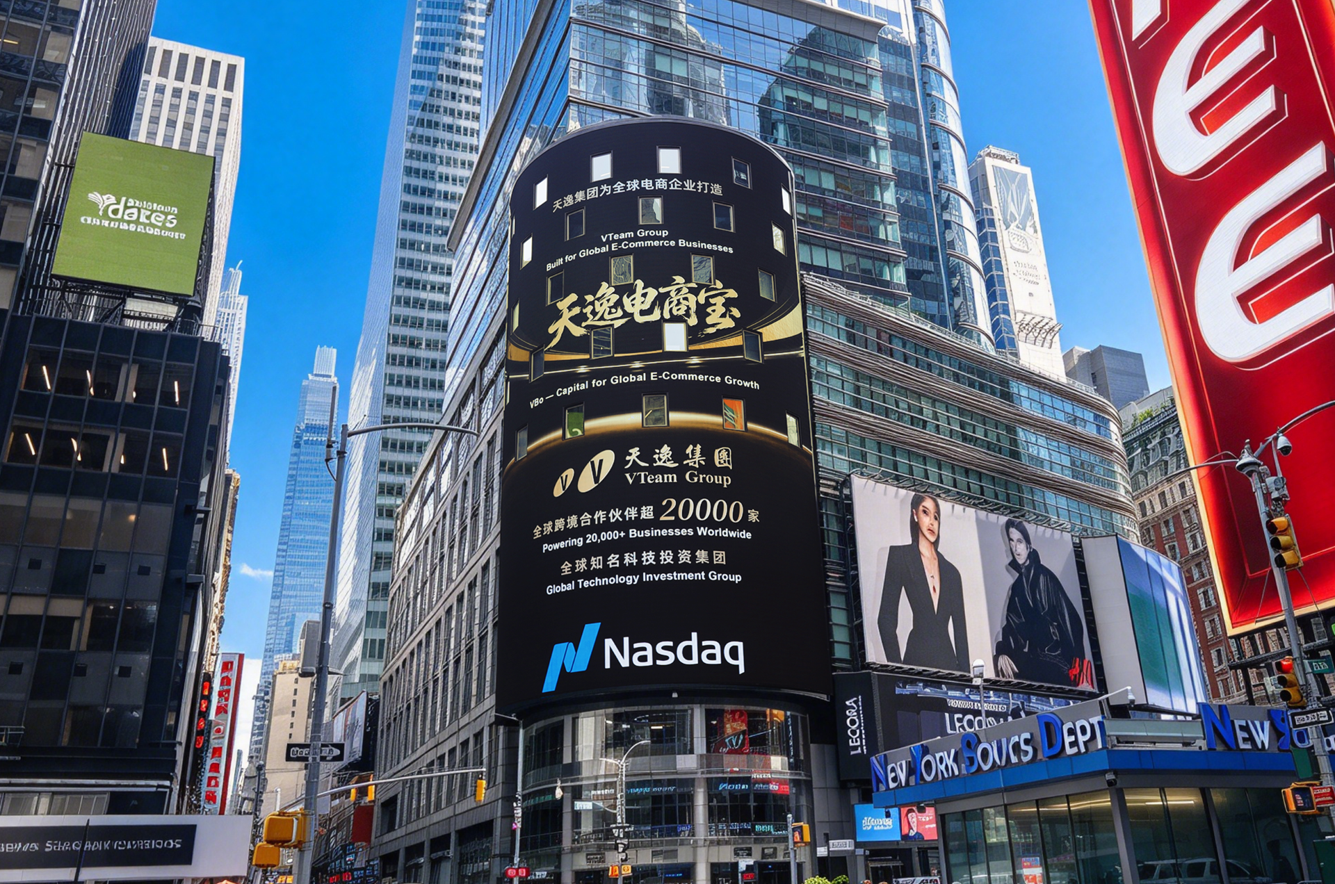 再次受邀登顶全球地标！天逸电商宝闪耀美国纳斯达克！..